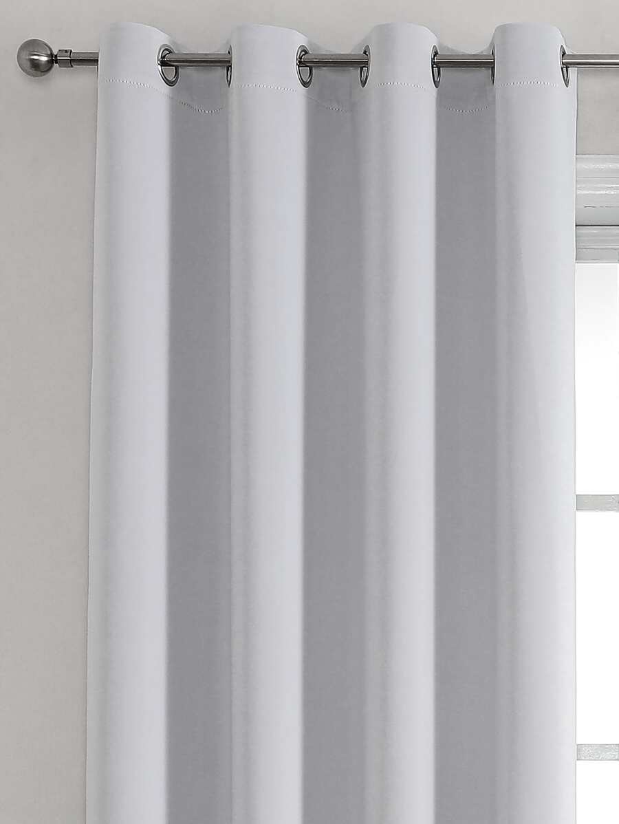 1pc Solid Color Polyester Blackout Curtain, Darkening Room Curtain, Thermal Insulation Blackout Curtain For Living Room/Bedroom Decoration, Light Grey - Light Grey - View 1
