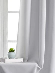 1pc Solid Color Polyester Blackout Curtain, Darkening Room Curtain, Thermal Insulation Blackout Curtain For Living Room/Bedroom Decoration, Light Grey - Light Grey - View 5
