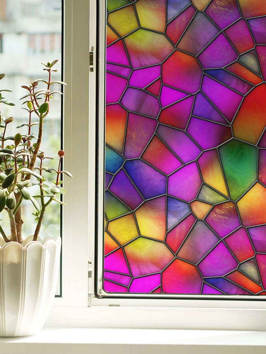 1 卷彩色鱼鳞印花静电贴窗膜,浴室自粘防水装饰贴纸,玻璃门窗,磨砂隐私膜,尺寸为 47.24x15.75 英寸或 94.49x15.75 英寸 - 彩色 - 查看 1