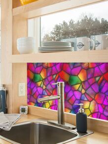 1 卷彩色鱼鳞印花静电贴窗膜，浴室自粘防水装饰贴纸，玻璃门窗，磨砂隐私膜，尺寸为 47.24x15.75 英寸或 94.49x15.75 英寸 - 彩色 - 查看 4