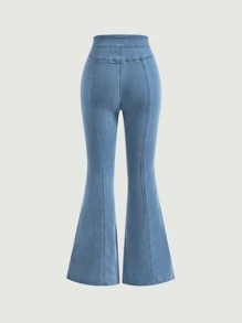 SHEIN MOD 超高腰喇叭褲,採用鈕扣裝飾 - 淺色水洗藍 - 查看 2