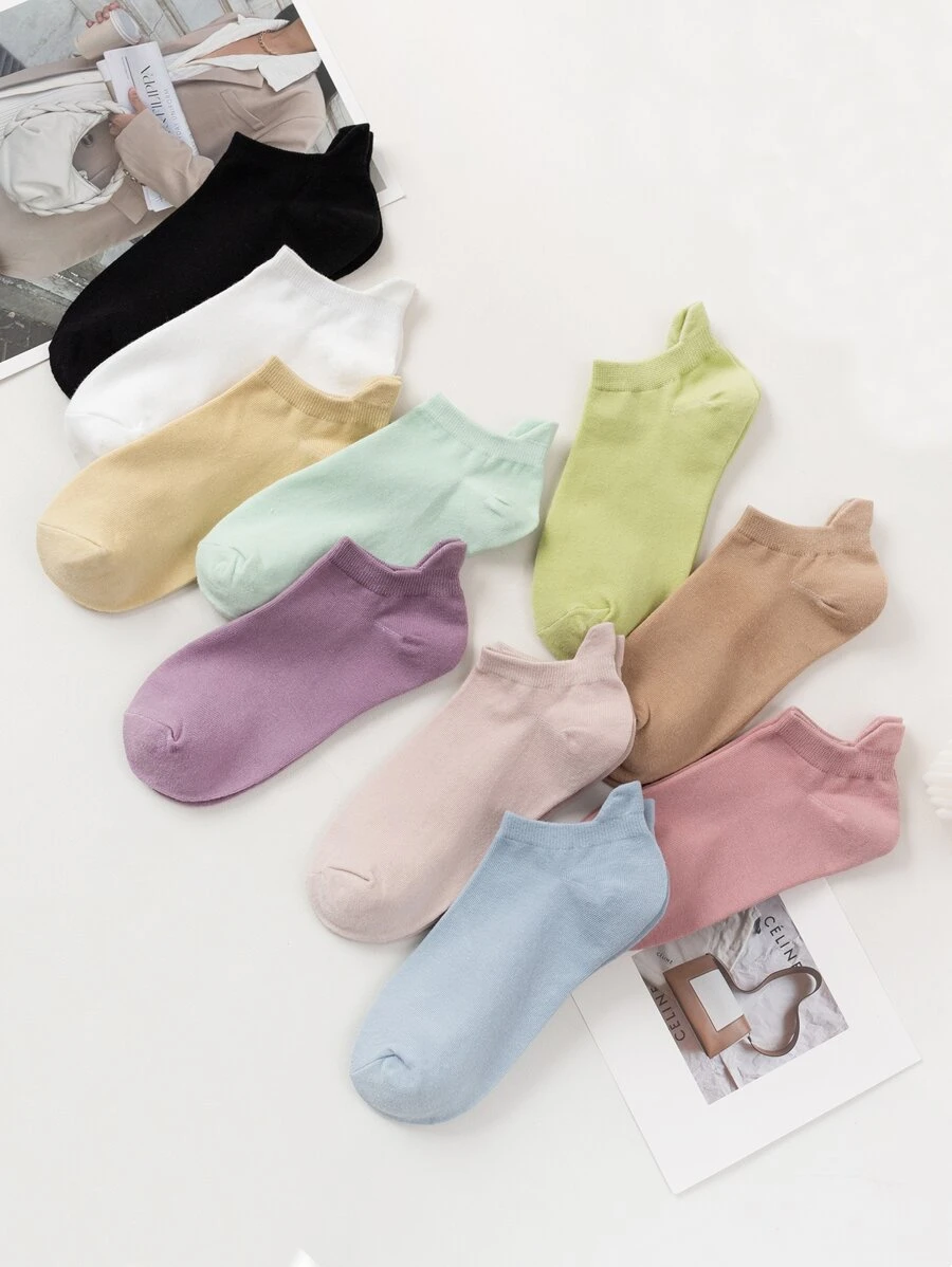 10對素色短襪 - 彩色 - 查看 1