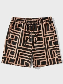 Manfinity VCAY Men Geo Print Drawstring Waist Shorts - Multicolor - View 1