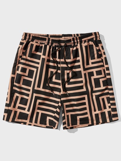 Herren Shorts mit geometrischem Muster und Kordelzug in der Taille