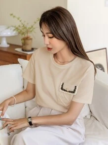 DAZY Camiseta Con Detalles De Botones Y Bolsillos En El Pecho - Albaricoque - Ver 2