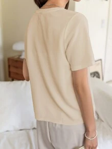 DAZY Camiseta Con Detalles De Botones Y Bolsillos En El Pecho - Albaricoque - Ver 5