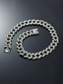 男士水鑽裝飾項鍊 - 銀色 - 查看 1