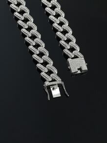 男士水鑽裝飾項鍊 - 銀色 - 查看 2