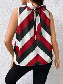 SHEIN Privé Blusa con estampado de cheurón con cordón trasero - Multicolor - Ver 2