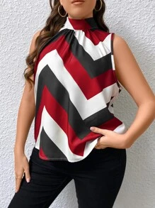 SHEIN Privé Blusa con estampado de cheurón con cordón trasero - Multicolor - Ver 3
