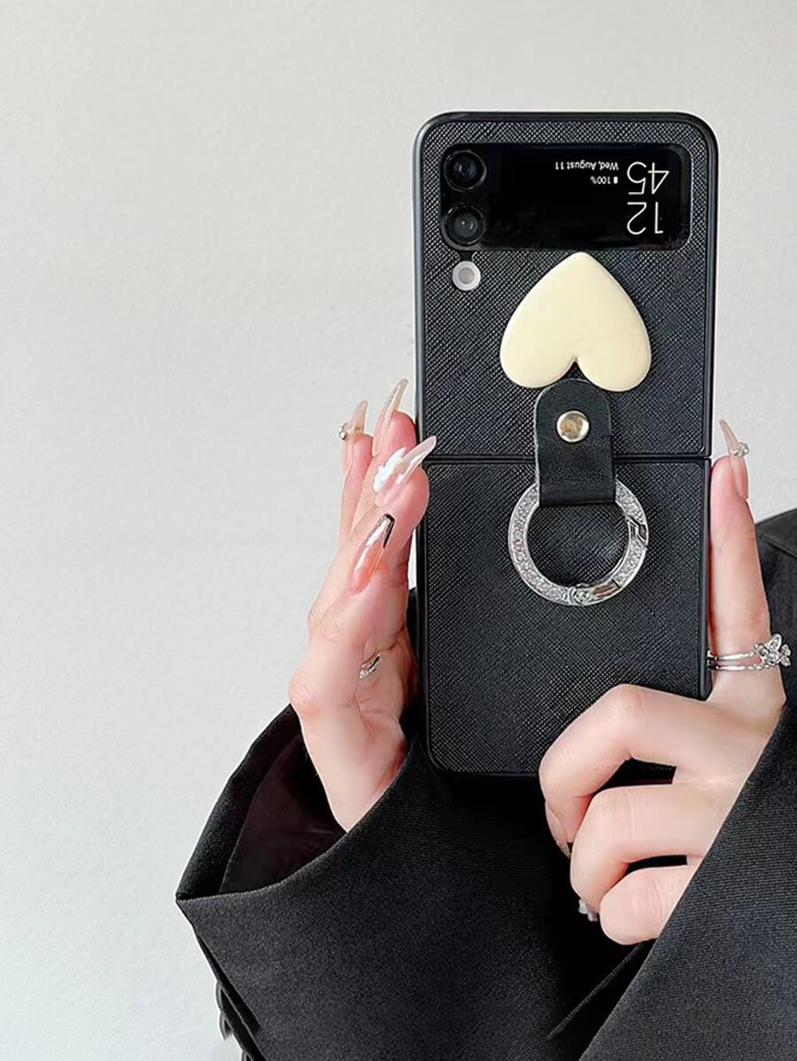愛心裝飾手機殼帶圓環支架 - 黑色 - 查看 1