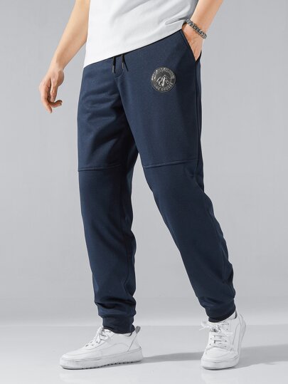Pantaloni della tuta da uomo con grafica a lettere e vita con coulisse, pantaloni della tuta casual blu royal semplici per uscire, regali per marito e fidanzato