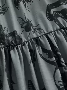 ROMWE Goth Vestido con estampado de mariposa de hombros descubiertos - Gris - Ver 4