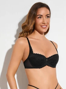 Deyllo Sexy Underwear Lace Push Up Bra - Black - View 4