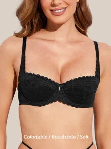 Deyllo Sexy Underwear Lace Push Up Bra - Black - View 3