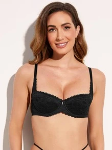 Deyllo Sexy Underwear Lace Push Up Bra - Black - View 6
