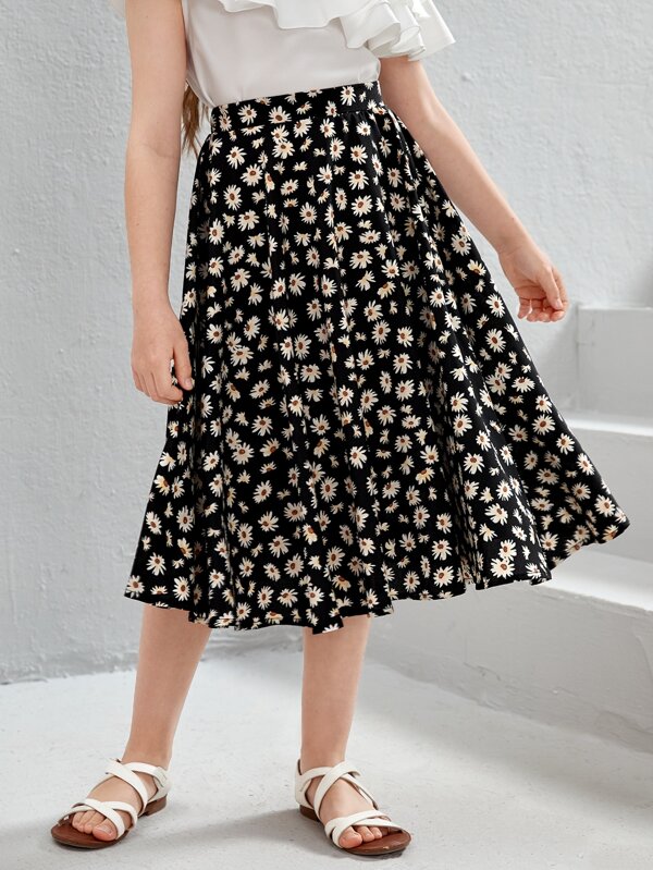SHEIN Tween Girl Ditsy Floral Print Skirt