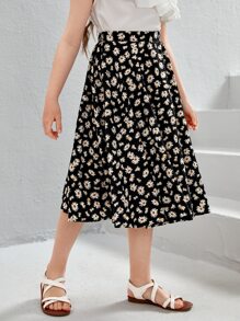 SHEIN Tween Girl Ditsy Floral Print Skirt - Multicolor - View 4