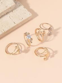 5 cái/bộ Nhẫn Đính Đá Cubic Zirconia & Bướm Trang Trí - Vàng - Xem 3