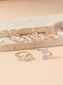 5 cái/bộ Nhẫn Đính Đá Cubic Zirconia & Bướm Trang Trí - Vàng - Xem 4