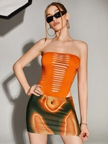 SHEIN ICON Body Heat Map Print Cut Out Tube Bodysuit & Bodycon Skirt - Multicolor - View 1