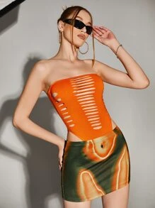 SHEIN ICON Body Heat Map Print Cut Out Tube Bodysuit & Bodycon Skirt - Multicolor - View 7