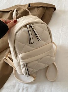 衍縫設計時尚後背包 - 白色 - 查看 1