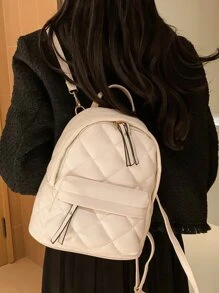 衍縫設計時尚後背包 - 白色 - 查看 4