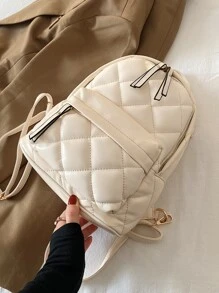 衍縫設計時尚後背包 - 白色 - 查看 5