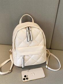 衍縫設計時尚後背包 - 白色 - 查看 6