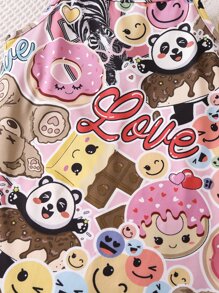 SHEIN Tween Girl Cartoon All Over Print Casual Simple Spaghetti Strap Dress ,Summer