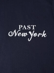 Manfinity Hombres con estampado de letra Camiseta & de cintura con cordón Shorts - Azul Marino - Ver 4