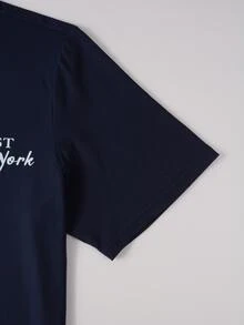 Manfinity Hombres con estampado de letra Camiseta & de cintura con cordón Shorts - Azul Marino - Ver 5