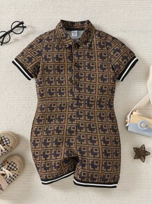 Jumpsuit bé trai Tương phản ràng buộc Nút phía trước Tất cả trên in Giải trí - Nhiều màu - Xem 1