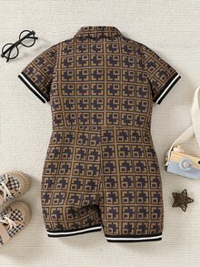 Jumpsuit bé trai Tương phản ràng buộc Nút phía trước Tất cả trên in Giải trí - Nhiều màu - Xem 2