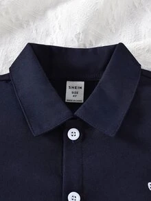 小男童馬和人像圖案條紋飾邊襯衫連體短褲