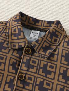 Jumpsuit bé trai Tương phản ràng buộc Nút phía trước Tất cả trên in Giải trí - Nhiều màu - Xem 5