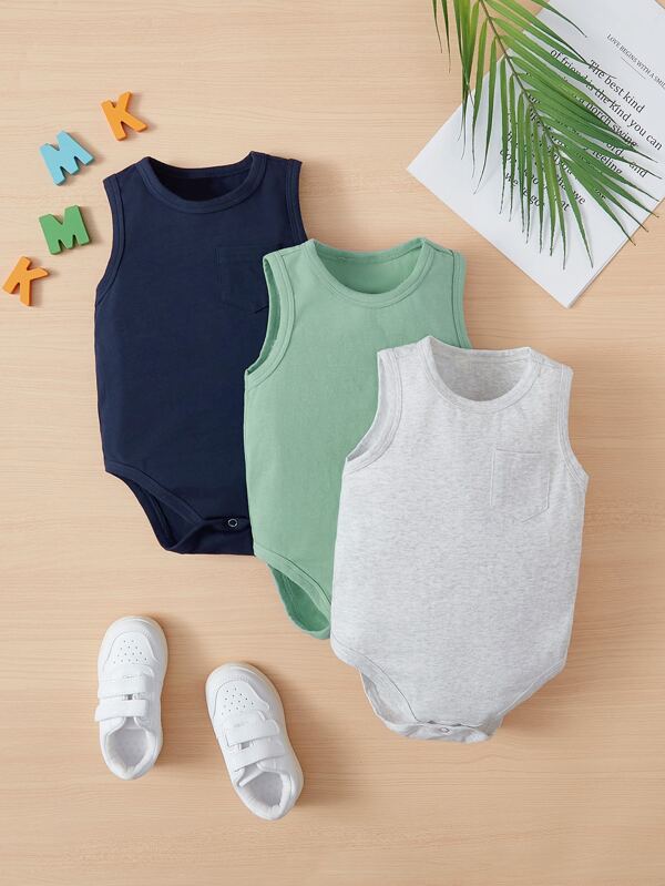 SHEIN Baby Boy 3pcs Solid Tank Bodysuit SHEIN USA