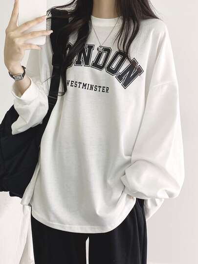 DAZY Letter Graphic Drop Shoulder Oversized Tee