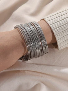 Vòng đeo tay rộng nhiều lớp - Bạc - Xem 3