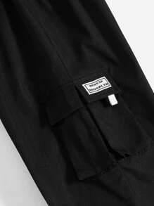 SHEIN Boys Letter Patched Detail Flap Pocket Cargo Pants