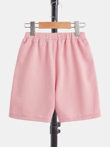 SHEIN Quần Short Trai Dây kéo Túi Hoạt hình Lá thư Giải trí - Màu Hồng baby - Xem 2