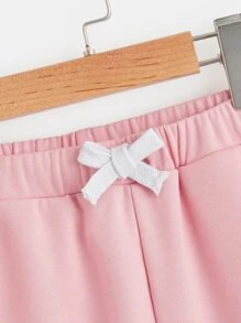 SHEIN Quần Short Trai Dây kéo Túi Hoạt hình Lá thư Giải trí - Màu Hồng baby - Xem 3