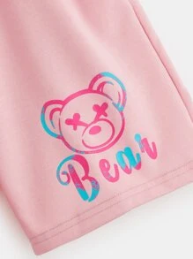 SHEIN Quần Short Trai Dây kéo Túi Hoạt hình Lá thư Giải trí - Màu Hồng baby - Xem 4