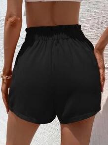 SHEIN Frenchy Slant Pocket Tie Front Shorts Summer Black Black - Black - View 2