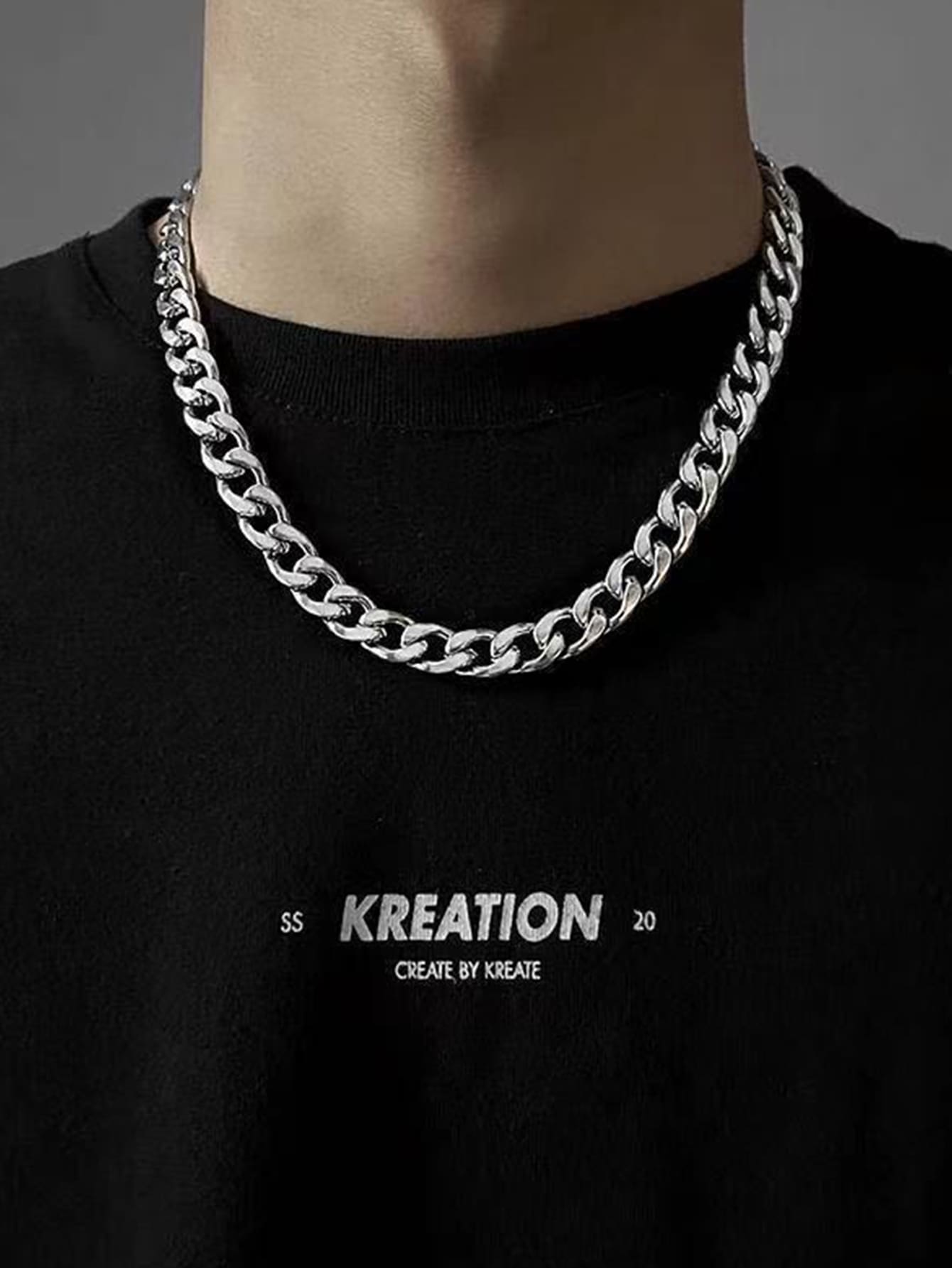 Fashionable and Popular Men Minimalist Chain Necklace Stainless Steel for Jewelry Gift and for a Stylish Look - Silver - View 1