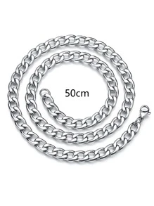 Fashionable and Popular Men Minimalist Chain Necklace Stainless Steel for Jewelry Gift and for a Stylish Look - Silver - View 3