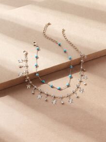 2件套时尚潮流闪亮百搭水钻蝴蝶串珠脚链套装，适合度假、派对、日常佩戴（水钻数量随机，蝴蝶数量随机） - 彩色 - 查看 2