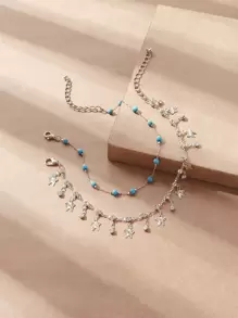 2件套时尚潮流闪亮百搭水钻蝴蝶串珠脚链套装，适合度假、派对、日常佩戴（水钻数量随机，蝴蝶数量随机） - 彩色 - 查看 4