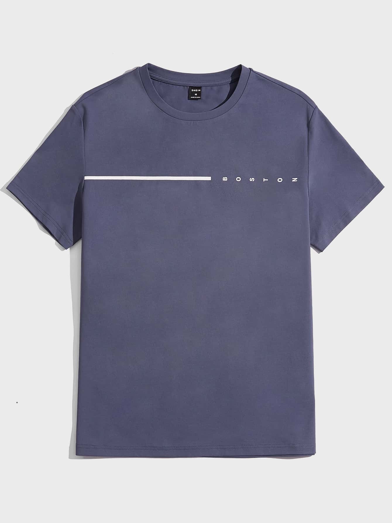 GENTILAND 男士字母圖案T恤 - 霧霾藍 - 查看 1